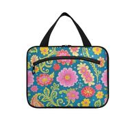 Vintage Flower Leaf Print Blue Hanging Toiletry Bag per le donne con gancio, designer Essentials Makeup Bag Organizer per viaggiatori viaggio bolso de Mano para Hombre L