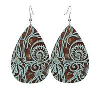 Vintage Flower Pattern In Teal And Brown, Rustic Embossed Design Orecchini In Pelle Penzolare Orecchini Moda Accessori Per Donna Carnevale