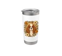 Vintage Flowers Red White Cavalier King Charles Spaniel Dog Bicchiere termico in acciaio inox doppia parete