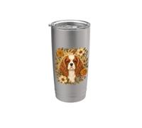 Vintage Flowers Red White Cavalier King Charles Spaniel Dog Bicchiere termico in acciaio inox doppia parete