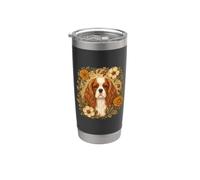 Vintage Flowers Red White Cavalier King Charles Spaniel Dog Bicchiere termico in acciaio inox doppia parete
