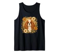 Vintage Flowers Red White Cavalier King Charles Spaniel Dog Canotta
