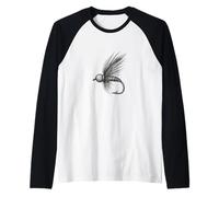 Vintage Fly Fishing Lure Dettagliata Monochrome Art Maglia con Maniche Raglan