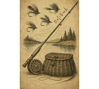 Vintage Fly Fishing Notebook - Fly Rod, Wicker Creel & Classic Flies: Rustic fly fishing notebook for anglers - ideal for logging fishing days, notes & fly patterns