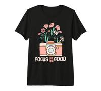Vintage Focus On The Good Wildflower Camera Happy Thoughts Maglietta Premium