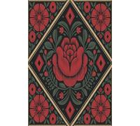 Vintage Folk Art Rose Journal: Red Floral Embroidery Style Notebook