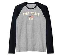 Vintage Fort Worth USA bandiera americana Texas souvenir retrò Maglia con Maniche Raglan