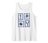 Vintage Francobollo Ocean Life Linocut Seahorse Octopus Canotta