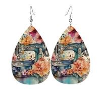 Vintage Frenc Sewing Machine And Flower Art Orecchini In Pelle Divertenti Orecchini Stampato Pendenti Per Feste Donna