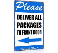 Vintage Front Door Metal Sign Package Notice 8 X 12 in | Durable tin construction with four pre drilled holes fade resistant