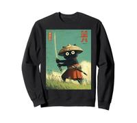 Vintage Gatto Giapponese Samurai Sumi-e Art Katana Warrior Anime Felpa