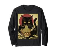 Vintage Gatto Nero Ramen Bowl Giapponese Stile Poster Opera d'Arte Maglia a Manica