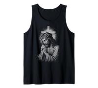 Vintage Gesù Cristo Pregare Crocifisso Cristiano Cattolico Canotta