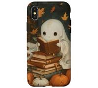 Vintage Ghost Reading Books Fall Leaves Theme Custodia per iPhone X/XS