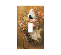 Vintage Ghost Riding an Bicycle Black Cat Light Switch Cover Decorativo Singolo Toggle 1 Gang Piastra da parete per Cucina Agriturismo Camera da letto Bagno Art Decor