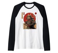 Vintage Giapponese Arte Anime Grafica Samurai Guerriero Capybara Maglia con Maniche Raglan