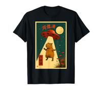 Vintage Giapponese Capybara Alien UFO rapimento Grafico Divertente Maglietta