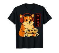 Vintage Giapponese Corgi Cane Gamer Grafica Retro Giappone Anime Maglietta