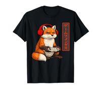 Vintage Giapponese Fox Gamer Grafica Retro Giappone Anime Maglietta