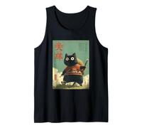 Vintage Giapponese Gatto Samurai Sumi-e Arte Viaggio Guerriero Anime Canotta