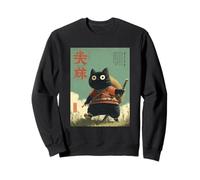 Vintage Giapponese Gatto Samurai Sumi-e Arte Viaggio Guerriero Anime Felpa