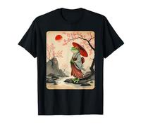 Vintage Giapponese Geisha Rana Cherry Blossom Red Sun Art Maglietta