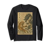 Vintage Giapponese Gigante Tigre Combattimento Drago Asiatico Ukiyo-e Maglia a Manica