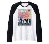Vintage Giapponese Gru Art Moda Giapponese per Le Donne Maglia con Maniche Raglan