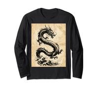 Vintage Giapponese Inchiostro Lavaggio Drago Arte Maglia a Manica