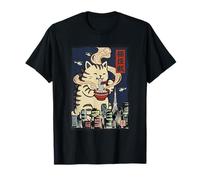 Vintage Giapponese Kaiju Ramen Mostro Cool Looking Cat Art Maglietta