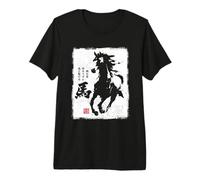 Vintage Giapponese Sumi-e Amanti dei Cavalli Equestri Maglietta Premium