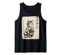 Vintage Giapponese Sumi-e Samurai Cool Looking Cat Art Canotta