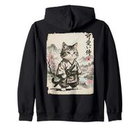 Vintage Giapponese Sumi-e Samurai Cool Looking Cat Art Felpa con Cappuccio