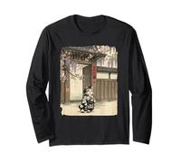 Vintage Giapponese Sumi-e Samurai Cool Looking Cat Art Maglia a Manica