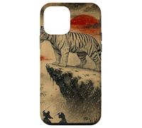 Vintage giapponese tigre bianca e samurai tramonto woodblock Custodia per iPhone 12 mini