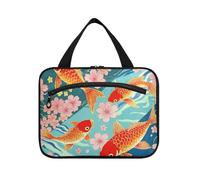 Vintage giapponese Ukiyo-e Flower Fish Hanging Hanging Travel Toiletry Bag con gancio, borsa pieghevole per la cura della pelle di design per viaggi must zaino in spalla cartera para maquillaje