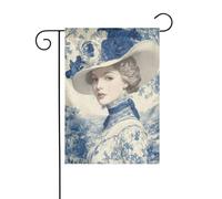 Vintage Giovane Donna A Tesa Larga Cappello Giardino Bandiera 30x45cm Verticale Doppio Lato Fattoria Vacanze Decorazioni Esterne Bandiera Cortile