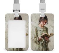 Vintage Giovane Donna Leggendo un Vecchio Libro ID Badge Holder Clip retrattile Titolare della carta di protezione Nome Badge Nome Tag per il lavoro Ufficio Medico Infermiera