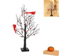 Vintage Glowing Tree, 2025 New LED Mini White Birch Tree with Berries, for Halloween, Christmas with Red Berries Birds Table Ornament