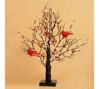 Vintage Glowing Tree with Cardinalss, Red Bird Tree LED Light with Lighted Branches, 21 in Twinkle Trees Lamp, for Christmas, Halloween Decorations (A)