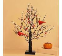 Vintage Glowing Tree with Red Birds,Mini LED Lighted Red Christmas Tree with Berries,Reds Bird Trees Fairy Light,Tabletop Holiday Decoration for Home Seasonal Display Gift (black 1pcs, 21 * 4in)