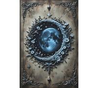 Vintage Gothic Elegance of a Mystical Crescent Moon Notebook: 6 x 9, 120 Night Blue with White Crescent Moon and Elegant Border Design Line Pages