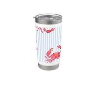 Vintage Granchio Stripe Pattern Coastal Nautico Spiaggia Estate Bicchiere termico in acciaio inox doppia parete