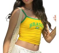 Vintage Graphic Baby Tees per le Donne Brasile Camicia Y2k Top Messico Crop Top Jersey 2000s Estate Uscire Top, Brasile-giallo3, L