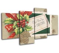 Vintage Greetings Card Christmas MULTI TELA parete arte foto stampa