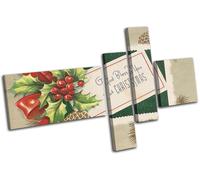 Vintage Greetings Card Christmas MULTI TELA parete arte foto stampa