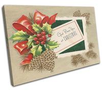 Vintage Greetings Card Christmas SINGLE TELA parete arte foto stampa