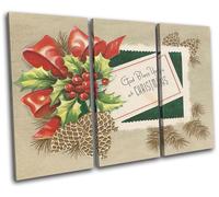 Vintage Greetings Card Christmas TREBLE TELA parete arte foto stampa