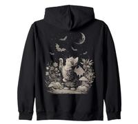 Vintage Halloween Cat Bat Wings Fall Cute Fairycore Graphic Felpa con Cappuccio