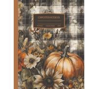 Vintage Halloween Composition Notebook: Shabby Chic Fall Plaid College Ruled Journal with Pumpkins, 8x10"